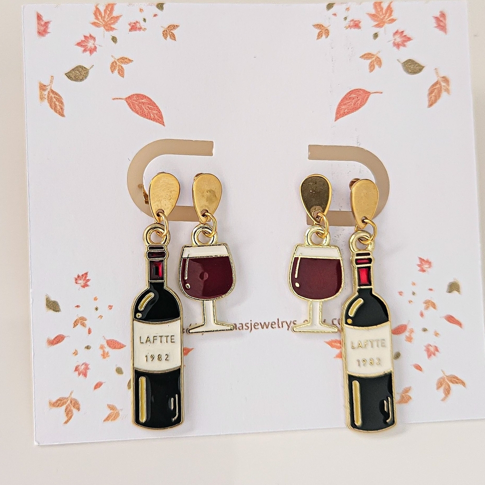 Wine Bottle and Glass Earrings